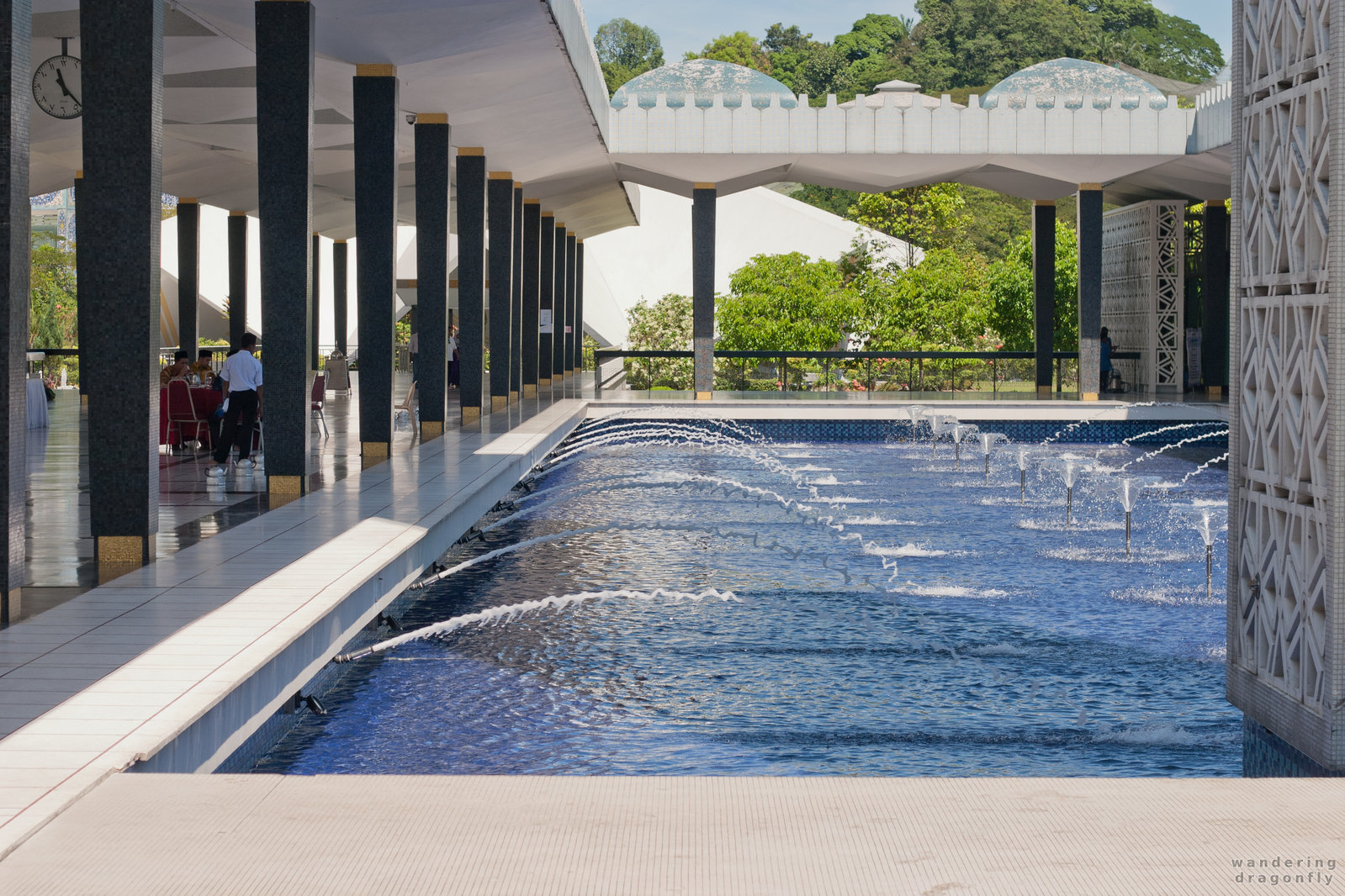 Pool with fountains -- fountain, mosque, pool