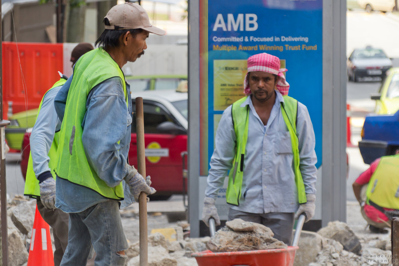 Hard work on hot temperate -- street, worker