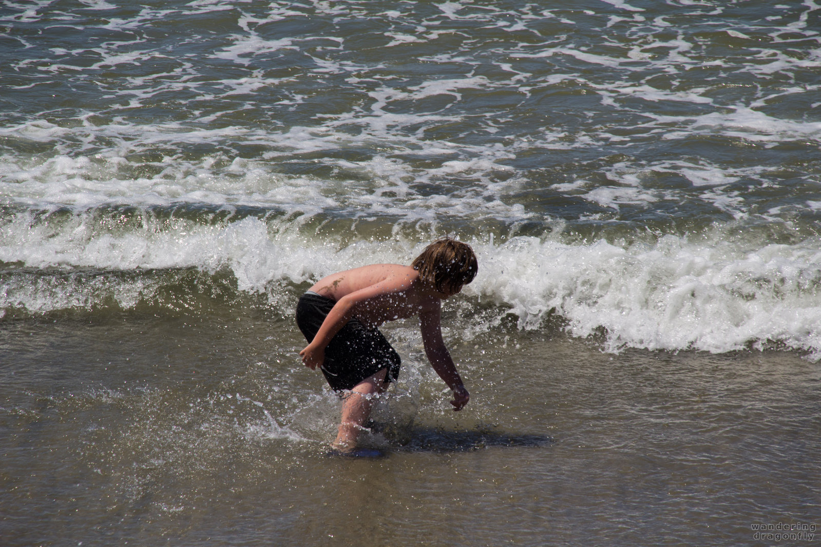 The waves always bring some fun -- boy, playing, water