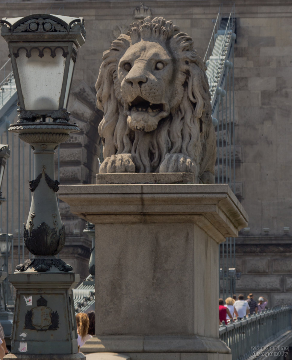 Lion of the Chain Bridge -- bridge, lamp, statue