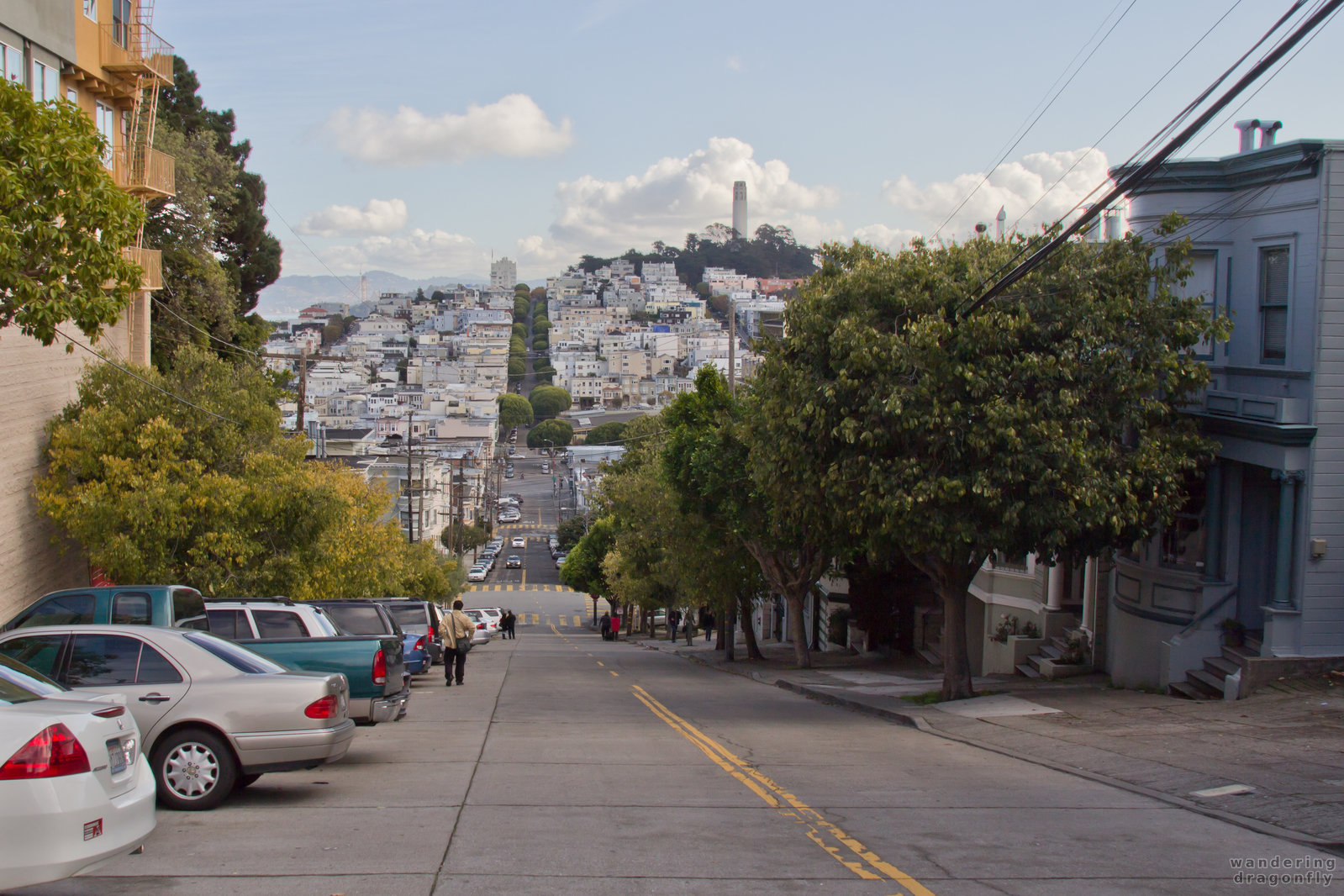 Eastern section of Lombard Street -- building, car, street
