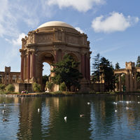 The Palace of Fine Arts is a grandiose building wich was originally constructed for the 1915 Panama-Pacific Exposition. This is the only structure of the few surviving ones which is still situated on its original site.

The Palace intended to stand only for the duration of the Exhibition. Although it hadn't been built of durable materials, it was so beloved that it was saved from demolition.

After years of various uses, in 1964 the building was reconstructed in permanent materials. Still in that decade it became home to the Exploratorium (an interactive museum) and the Palace of Fine Arts Theater.