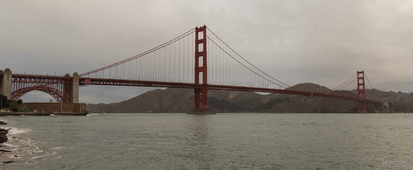 Golden Gate Bridge at twilight -- bridge, water
