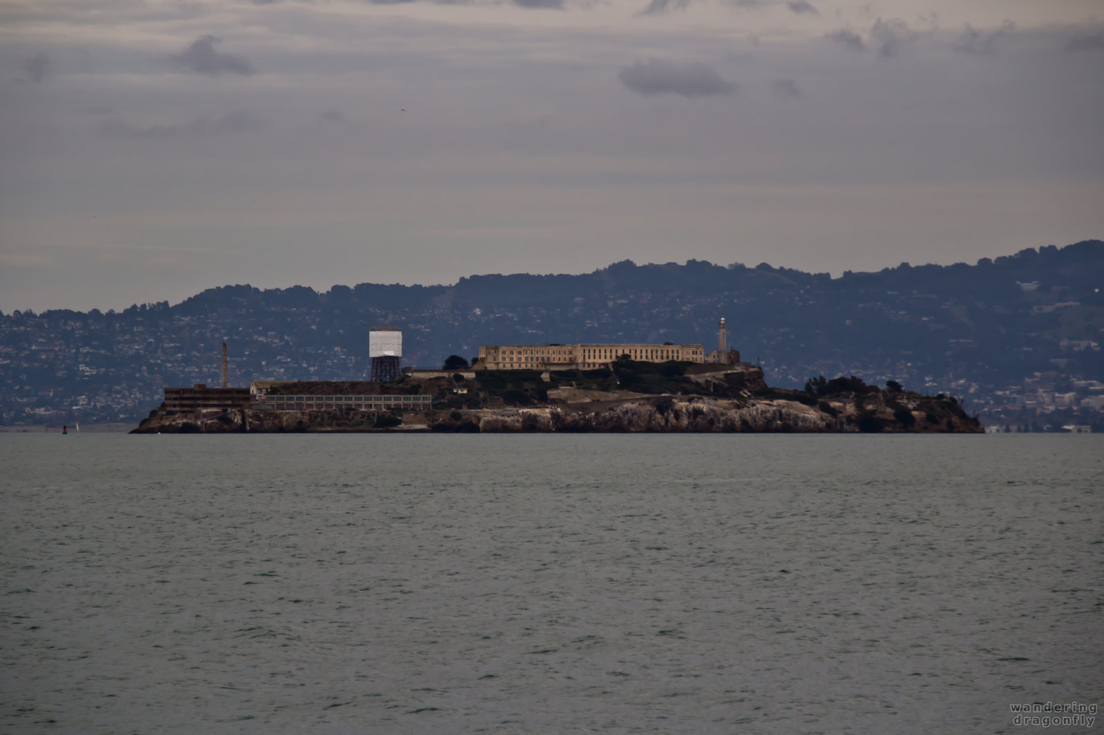 The Alcatraz in twilight -- building, island, prison, water