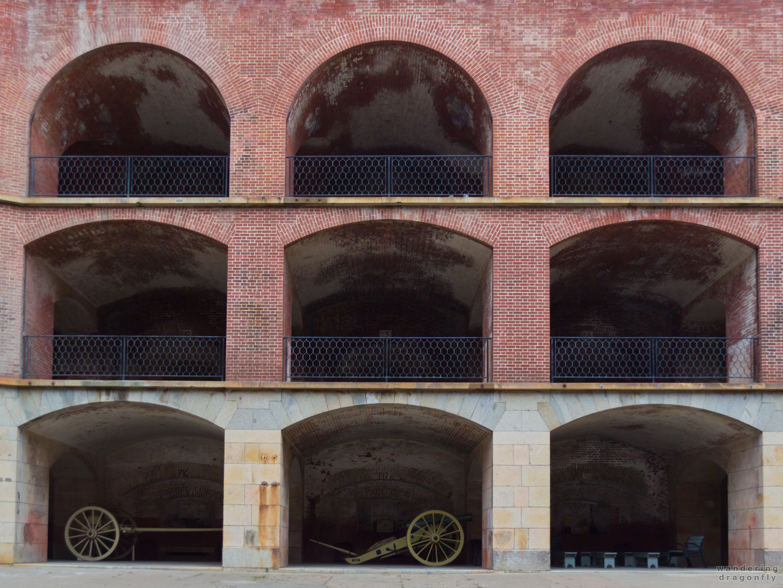 Inner wall of Fort Point -- building, cannon, wall