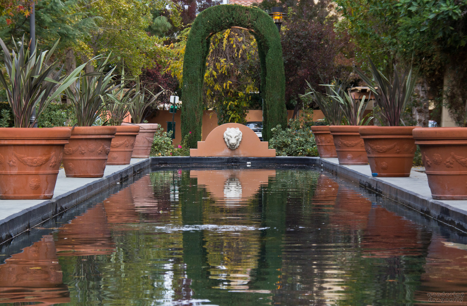 The lion and its arch -- autumn, lion head, pond, reflection