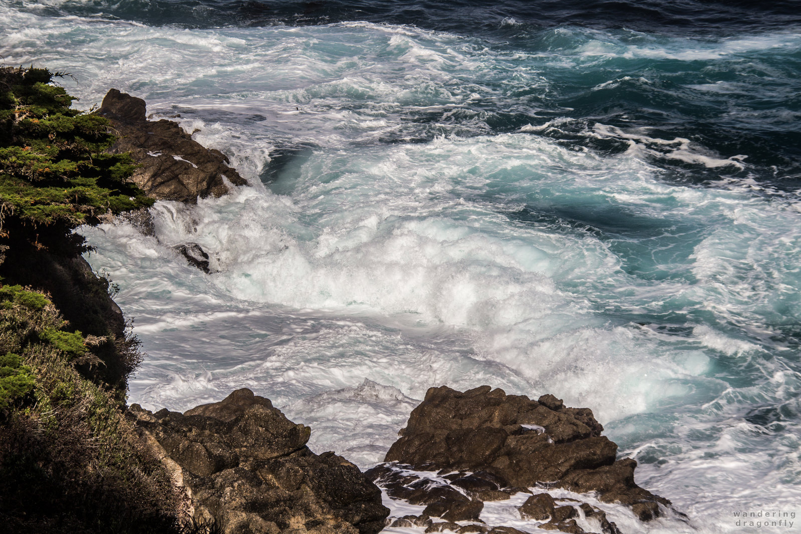 Frothing waves -- cliff, crashing wave, ocean, rock, water