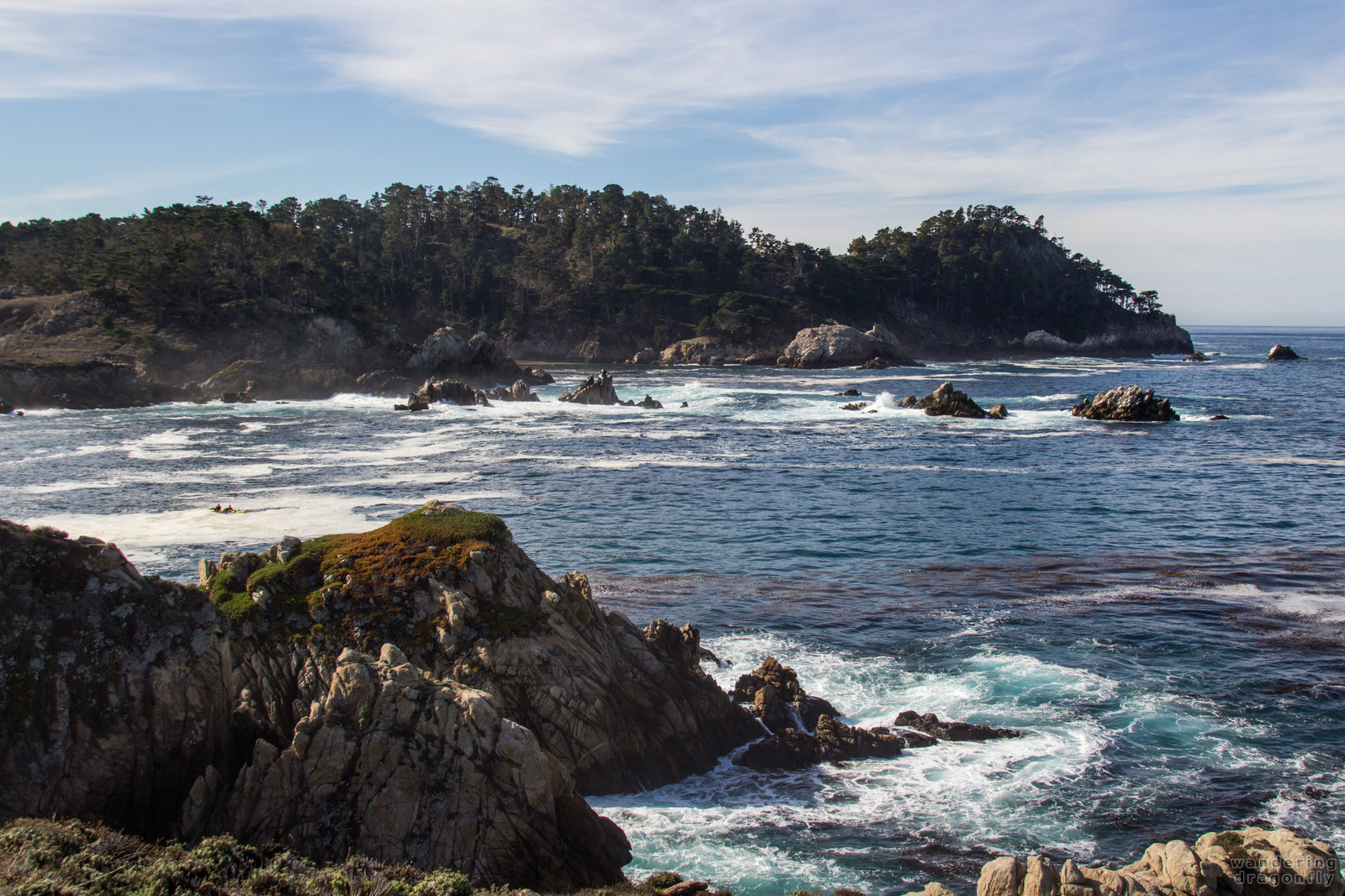 View from the Granite Point -- cliff, forest, ocean, rock, water