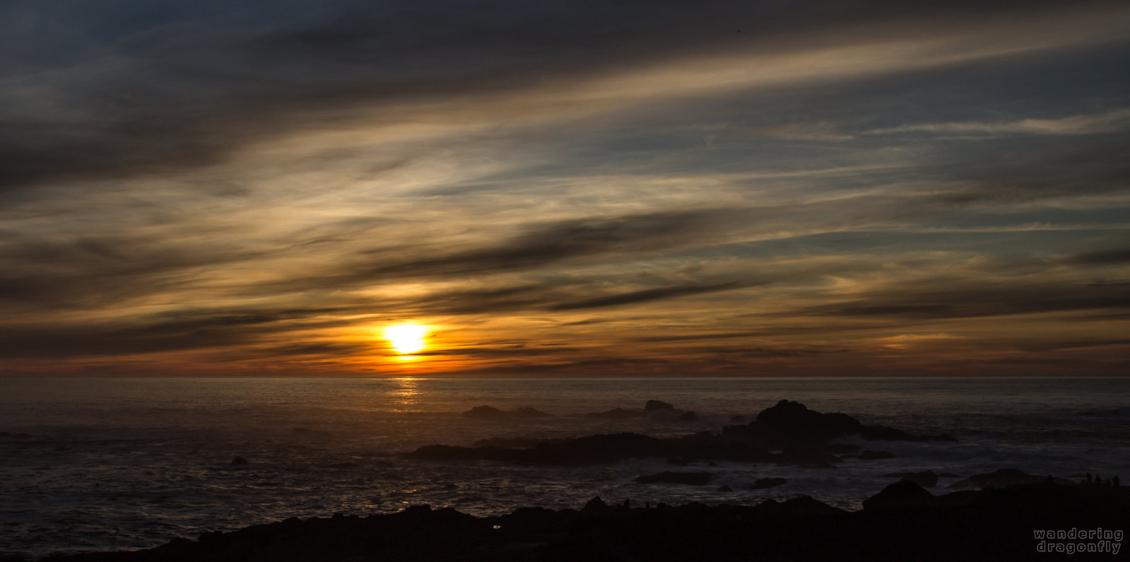 Sunset at Sea Lion Point -- cloud, ocean, rock, sun, sunset, water, wave