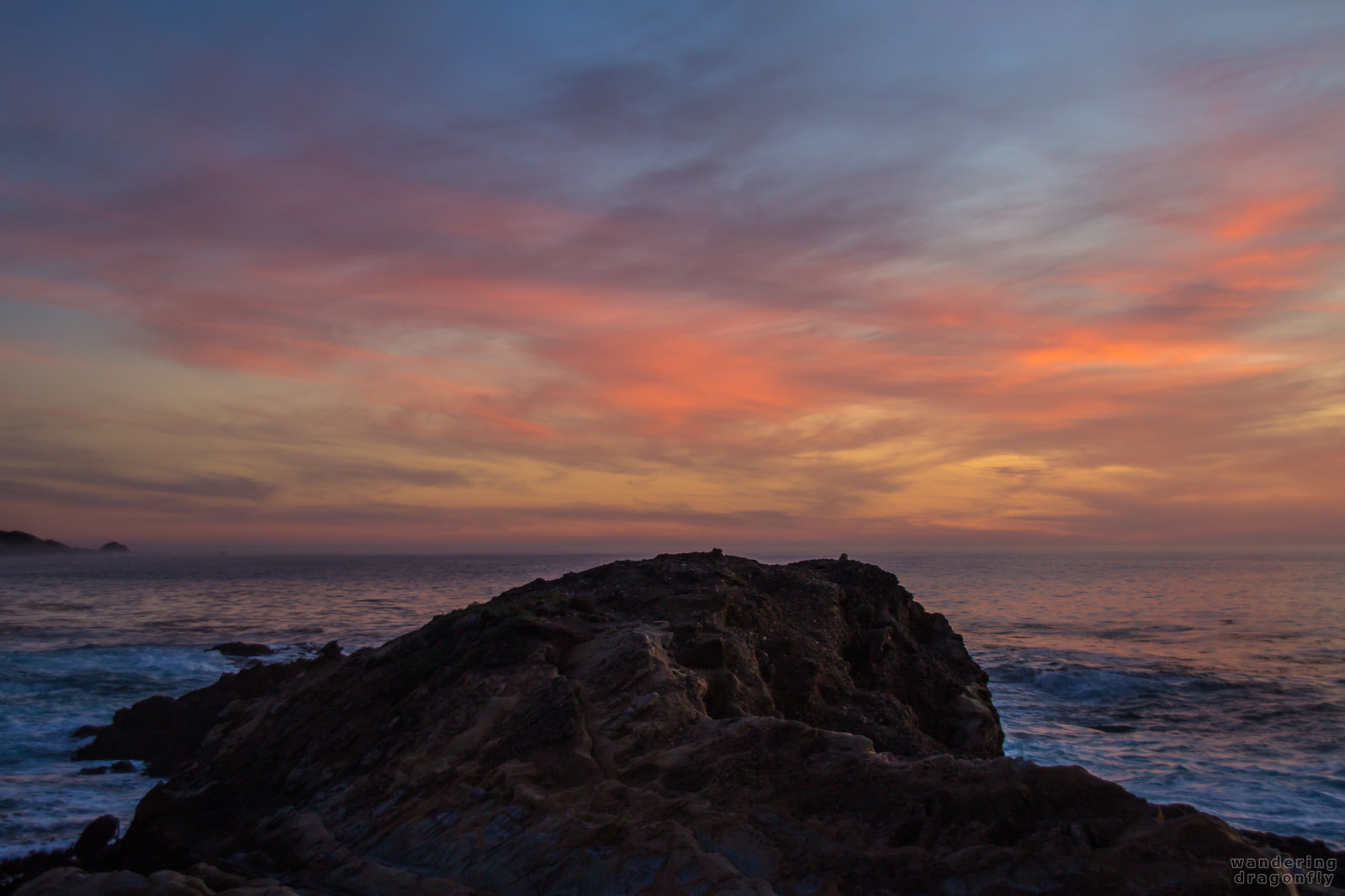 Pastel clouds at twilight -- cliff, cloud, ocean, pink, sunset, water, wave