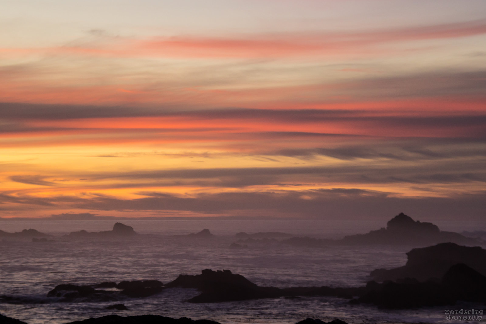 Twilit stripes -- grey, ocean, pink, purple, rock, stripes, twilight, water