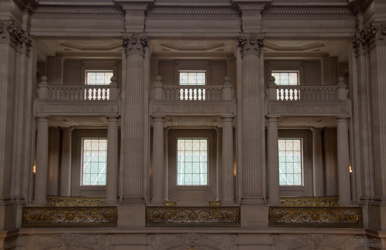 Galleries and windows in the City Hall -- pillar, window
