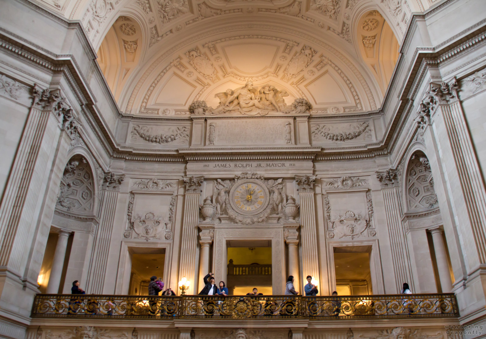 Tourists on the gallery of the City Hall -- people, relief