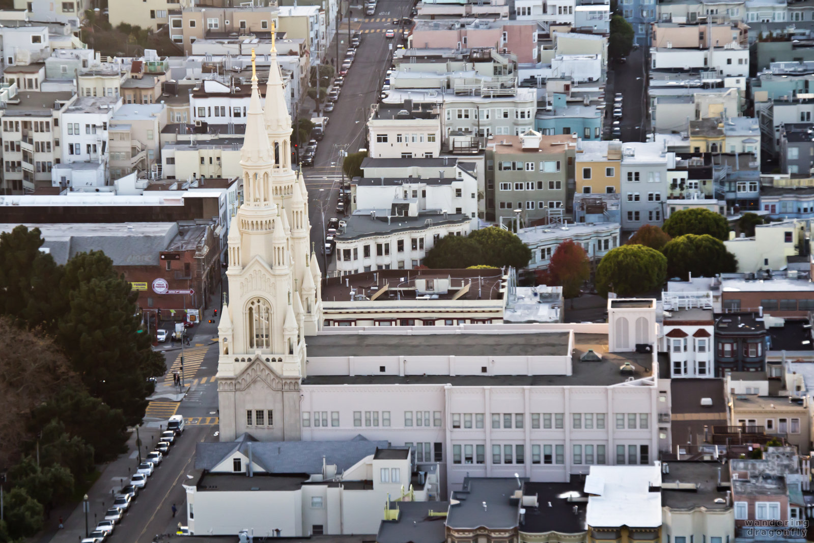 The Saints Peter and Paul Church in bird's eye view -- building, christian temple, street, vista