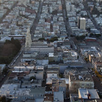 The parallels are the Filbert and the Greenwich streets, which run through San Francisco's North Beach neighborhood with the Saints Peter and Paul Church in the center.