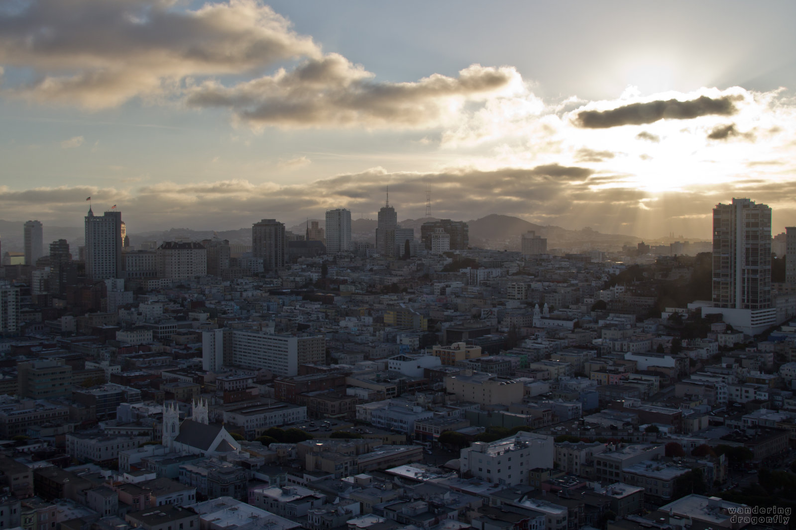 Sunbeams over San Francisco -- city, cloud, sunlight, vista