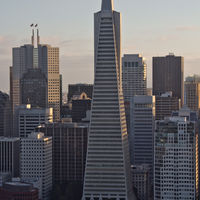 The Transamerica Pyramid is the tallest skyscraper in the San Francisco skyline with its 260 m (850 ft) hieght. It contains 48 floors and was built between 1969 and 1972.

This building was the headquarters of the Transamerica Corporation wich is now a subsidiary holding company of AEGON. But Transamerica was founded by that A. P. Gianni in 1930 who had also been the head of Bank of Italy which became later the Bank of America.