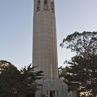 is a 64 m (210 ft) tall tower at the top of the Telegraph Hill.

The art deco tower was built in 1933 at the request of Lillie Hitchcock Coit to beautify the city of San Francisco. She was a well-known volunteer firefighter and an eccentric character of her time.

Despite of her special intrest and relationship with firefighting, the tower was allegedly not designed to resemble a fire hose nozzle… :)