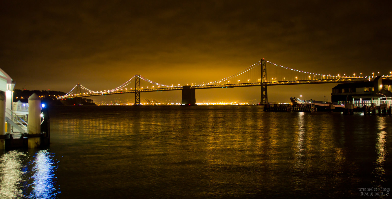 Lonely piers -- bridge, night, pier, water