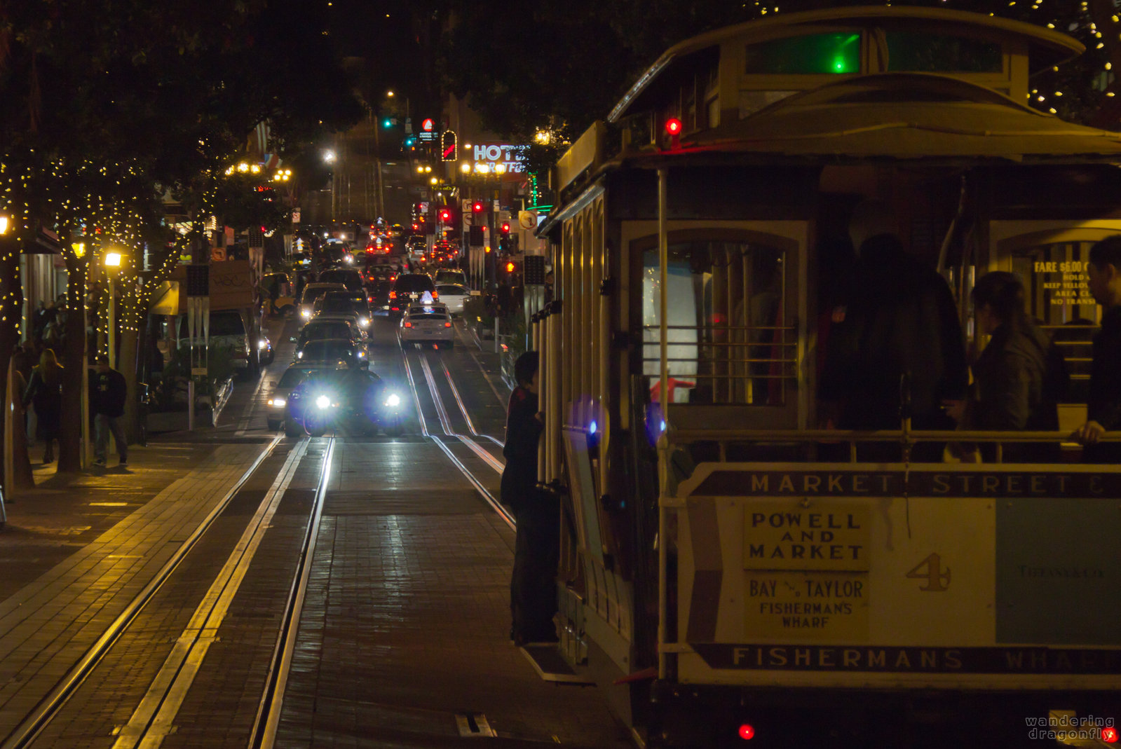 Cable car of Market Street at night -- cable car, night, street