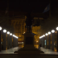 …otherwise this is the equestrian statue of Simon Bolivar near the Civic Center. He was a Venezuelan military and political leader, who played a key role in Hispanic-Spahish America's successful struggle for independence from the Spanish Empire.